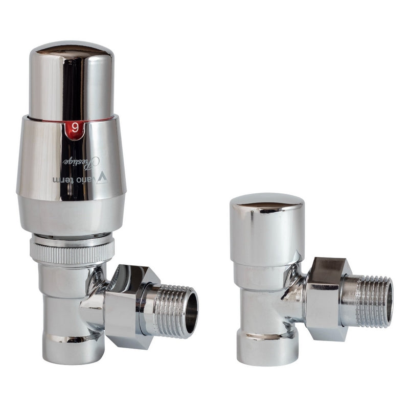 conjunto de válvulas con cabezal termostatico cromado